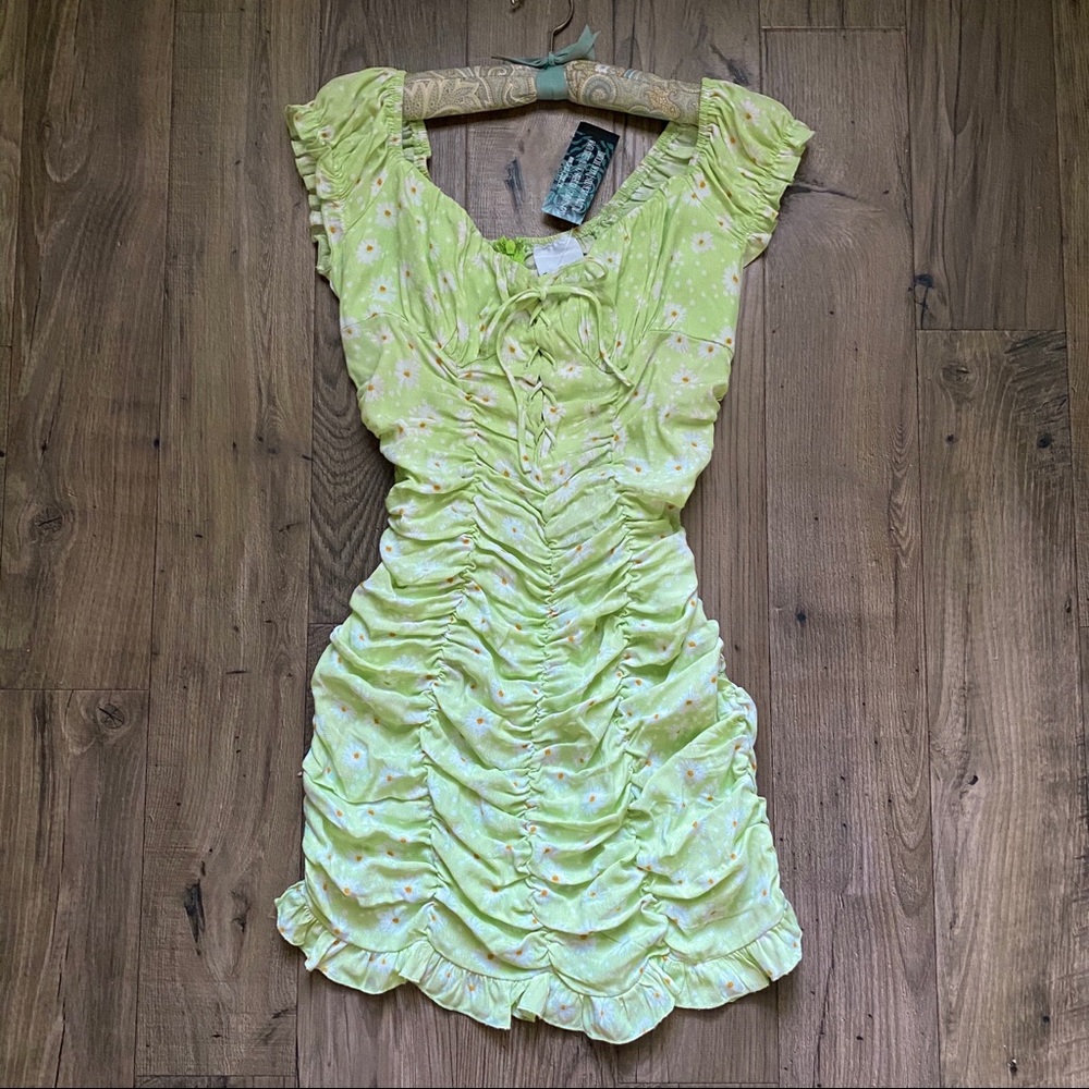 Ruched Lime Summertime Daisy Dress